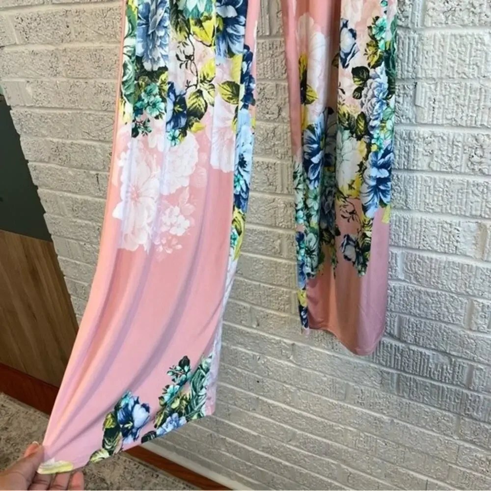 Women's Strapless Small Romper Pants with Pockets Pink Floral - Picture 4 of 5